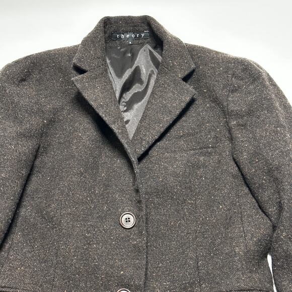 Theory Blazer Women 6 Brown Two Buttons Long Sleeve Academia Made in USA FLAW - Picture 2 of 8